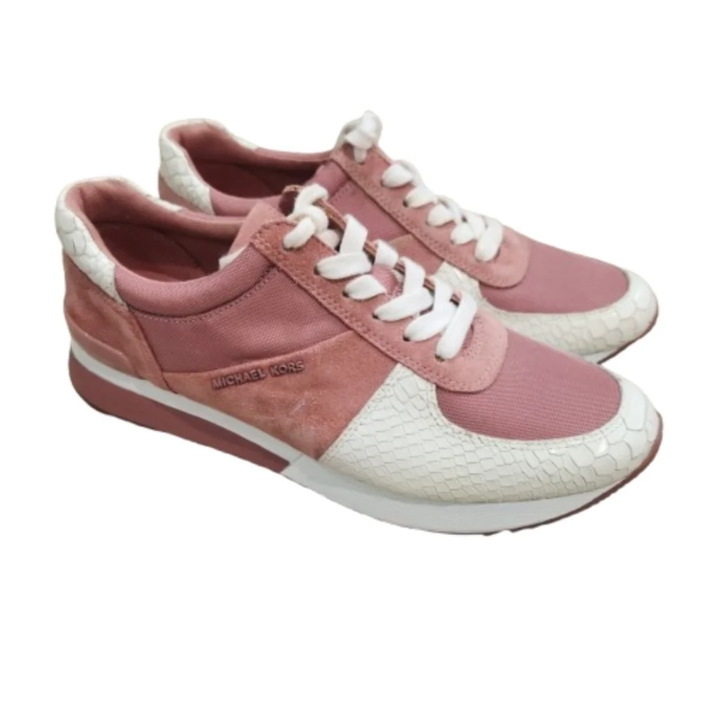 Michael Kors Pink & White Suede Leather Snake Sneakers Women’s Size 8 - Picture 2 of 8